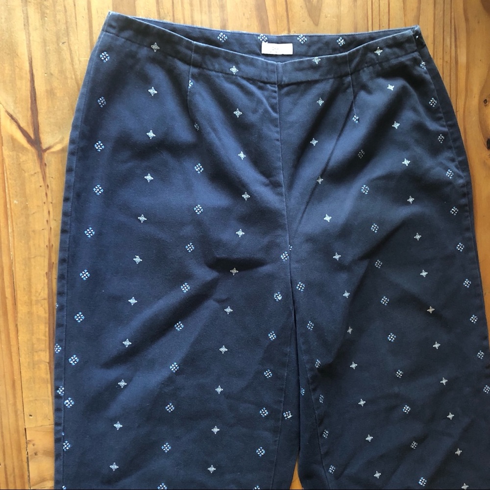 Liz Claiborne Navy Embroidered Pendant Slacks